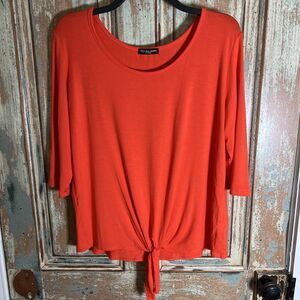 Cha Cha Vente XL Orange 3/4 Sleeves Knit Tie At Bottom Hem Round Neck Excellent